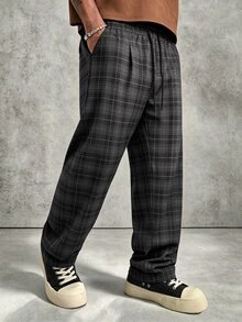 PAVTROS Men's Casual Plaid Long Pants, Loose Straight Leg Fit, Elastic Drawstring Waist - Multicolor - View 4