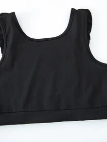 SHEIN 少女運動短褲套裝，荷葉邊露背設計，多層交叉鏤空繫帶背部，高腰短褲，修身短版上衣，適合舞蹈、健身、表演、戶外日常穿著，休閒穿搭 - 黑色 - 查看 3