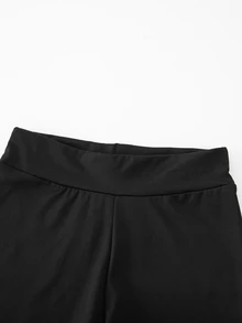 SHEIN 少女運動短褲套裝，荷葉邊露背設計，多層交叉鏤空繫帶背部，高腰短褲，修身短版上衣，適合舞蹈、健身、表演、戶外日常穿著，休閒穿搭 - 黑色 - 查看 4