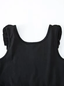 SHEIN 少女運動短褲套裝，荷葉邊露背設計，多層交叉鏤空繫帶背部，高腰短褲，修身短版上衣，適合舞蹈、健身、表演、戶外日常穿著，休閒穿搭 - 黑色 - 查看 9