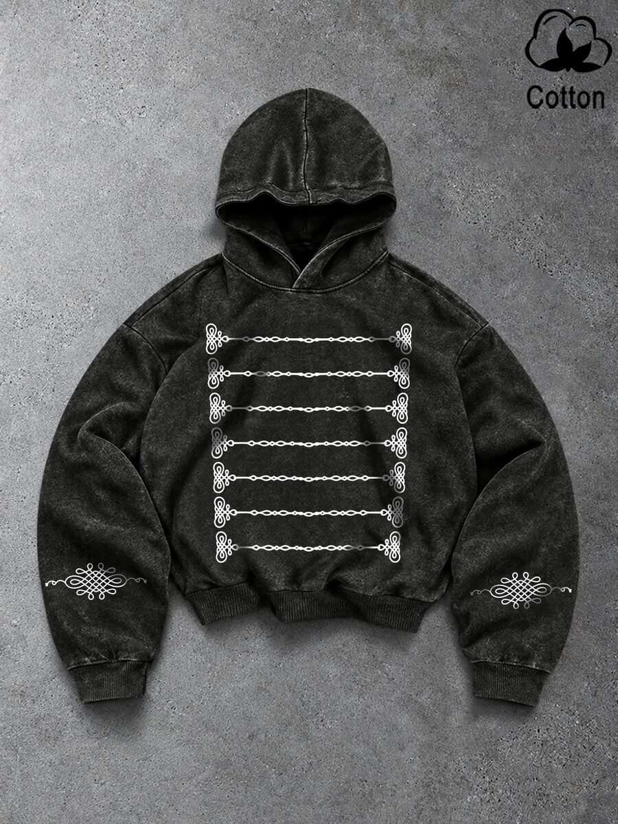 Manfinity Roghcode Men's Autumn/Winter Fashion Pattern Loose Hoodie - Black - View 1