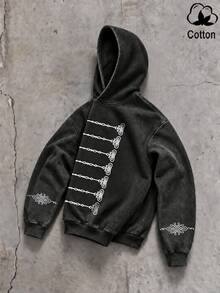 Manfinity Roghcode Men's Autumn/Winter Fashion Pattern Loose Hoodie - Black - View 3