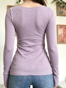 Sundraya Atasan Minimalis Lengan Panjang Berlipit Warna Polos untuk Wanita - Purple - View 2