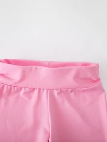 SHEIN 女童運動短褲套裝，荷葉邊露背設計，多層交叉鏤空繫帶後背，高腰短褲，修身短版上衣，嬰兒粉夏季款 - 粉色 - 查看 6