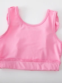 SHEIN 女童運動短褲套裝，荷葉邊露背設計，多層交叉鏤空繫帶後背，高腰短褲，修身短版上衣，嬰兒粉夏季款 - 粉色 - 查看 10