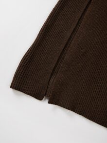 SHEIN Women Napoleon‑Style Zip Mock Neck Knit Midi Dress, Long Sleeve Double‑Breasted Metal Button Decor S - Coffee Brown - View 4