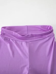 SHEIN 女童運動牛仔風短褲套裝，荷葉邊露背設計，多層交叉鏤空綁帶後背，高腰貼身短褲，嬰兒紫，夏季款 - 紫色 - 查看 8