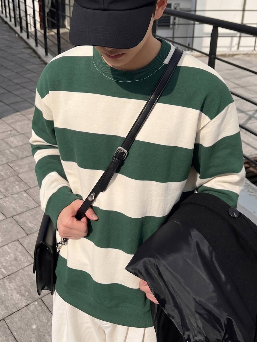 ZURIURI Men's Crew Neck Sweatshirt, Dual-Color Striped Print Pattern, Graphic Design, Casual Wear, Outdoor, Commute, Autumn - Multicolor - View 1