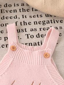 SHEIN Vintaside Kids 女嬰字母刺繡無袖針織連身衣 幼兒園穿搭 粉色與棕色 秋冬可愛女寶派對生日裝 - 粉色 - 查看 4