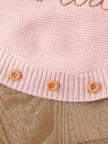 SHEIN Vintaside Kids 女嬰字母刺繡無袖針織連身衣 幼兒園穿搭 粉色與棕色 秋冬可愛女寶派對生日裝 - 粉色 - 查看 6