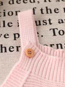 SHEIN Vintaside Kids 女嬰字母刺繡無袖針織連身衣 幼兒園穿搭 粉色與棕色 秋冬可愛女寶派對生日裝 - 粉色 - 查看 7
