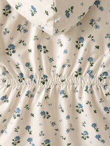 SHEIN Vintaside Kids 1件女童外套大衣，甜美杏色藍色花卉印花，毛絨內裡，彈性腰部，長袖連帽加厚，適合戶外、派對、冬季假期開襟衫 - 杏色 - 查看 8
