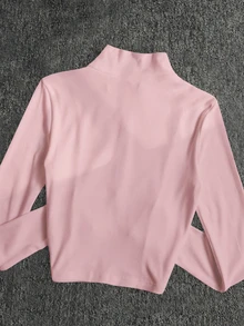 INAWLY 女士 Polo 图案抓绒外套，街头休闲运动拉链修身长袖外套，适合户外活动和旅行，秋冬季 - 淺粉色 - 查看 2