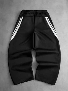 PAVTROS Men's Streetwear White Line Patchwork 3D Foam Sweatpants, Boyfriend/Husband Gift, Anniversary Gift, Goth - Black - View 3