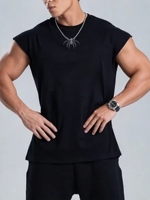 Gym Rark Reflective Line Minimalist Print Fitness Sleeveless Tank Top Men's Sports Muscle Training Running Loose Fit T-Shirt, Gym,Feel,Sporty Style - Black - View 3