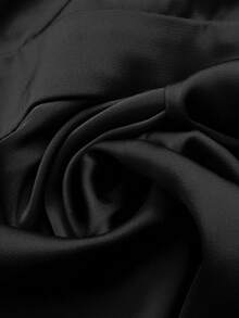 SHEIN Franclia Women Black All Season Midi Dress Elegant Satin Square Neck Ruched Waist Asymmetrical Hem Cami Dress For Party Dating - Black - View 4
