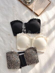 Napfluff Seamless Front Closure Wireless Bra 3pcs Set For Women - Multicolor - View 1