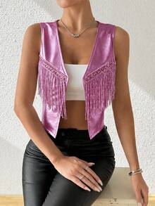 SHEIN Unity Women's Tassel Design Casual Versatile Daily Wear Jacket - Pink - View 4