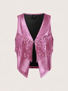 SHEIN Unity Women's Tassel Design Casual Versatile Daily Wear Jacket - Pink - View 7