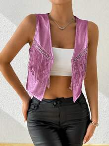 SHEIN Unity Women's Tassel Design Casual Versatile Daily Wear Jacket - Pink - View 5