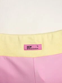 SHEIN طقم من قطعتين للبنات المراهقات: ملابس علوية صفراء سادة بأكمام طويلة وياقة واقفة وسحاب، وبنطال بتصميم كتل لونية - متعدد الألوان - مشاهدة 11