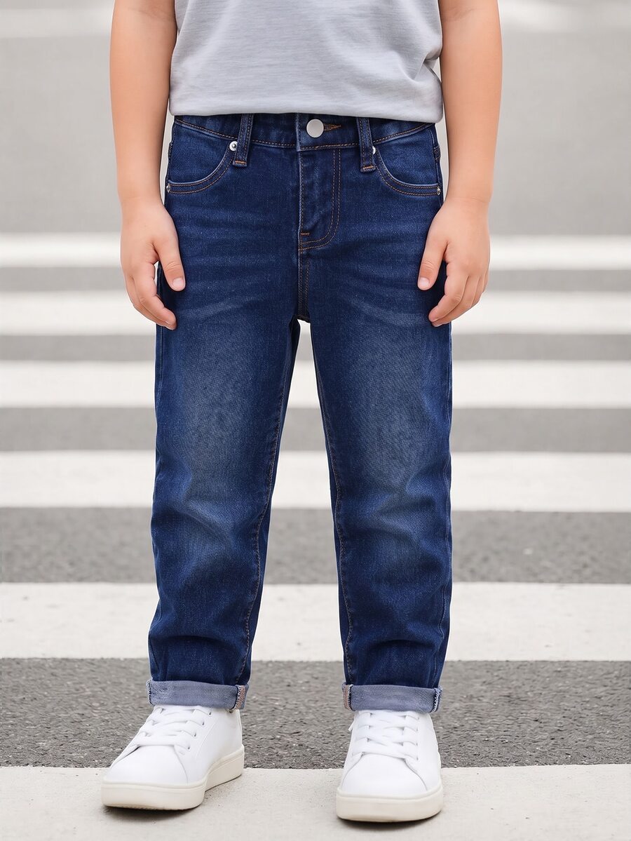 Young Boy Comfortable Breathable Baby Blue Elastic Skinny Jeans, Suitable For Daily Wear, School, Campus, College Chic Winter/