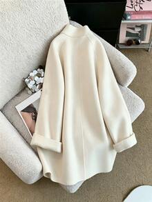 SHEIN Franclia Women's Soft & Cozy Button Long Sleeve Pocket Overcoat - Beige - View 3
