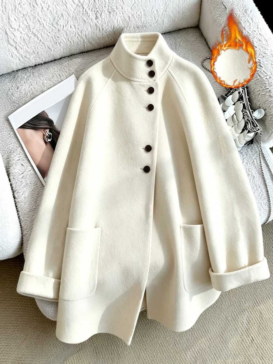 SHEIN Franclia Women's Soft & Cozy Button Long Sleeve Pocket Overcoat