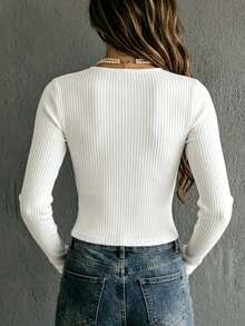 LUMIGAL Women's Lace Patchwork Casual Daily Long Sleeve T-Shirt - White - View 2