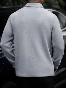 Manfinity CasualCool 男士長袖純色休閒成熟風 Polo 衫，秋冬款 - 灰色 - 查看 2