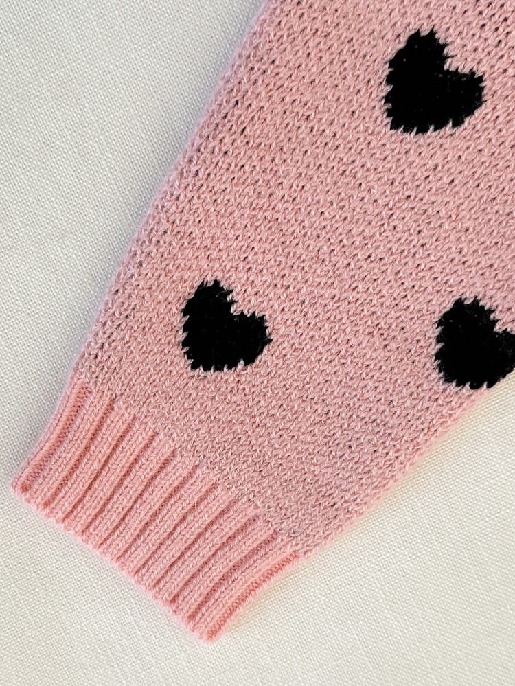 SHEIN Young Girl'Thick Knit Bow Decor Cardigan,Heart Sweater Pink Fairy Holiday School Back-To-School Cute Minimalist Autumn/Winter Jacket Girl Clothes - Baby Pink - View 5
