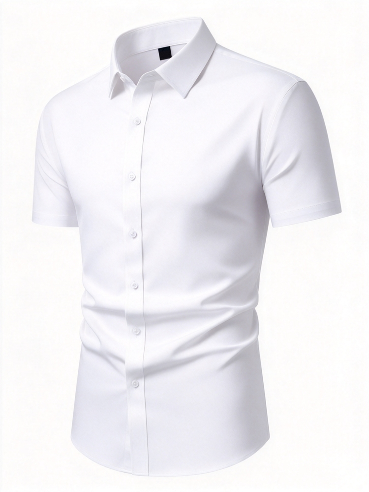 DSELFIQUE Men's Solid Color Short Sleeve Casual Formal Shirt (Loose Fit) For Summer, Ceremony - White - View 4