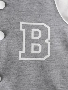 SHEIN Playful Pals 2pcs Toddler Boy Jacket Pants Set Cute Preppy Graphic Cowboy Light Grey Letter B Print Patchwork Striped Long Sleeve Hooded Outdoor Autumn Beach - Army Green - View 9