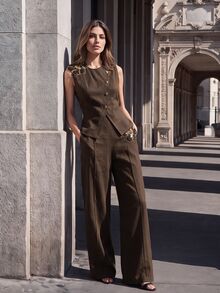 Anewsta Women Two Pieces Outfits Cocktail Dinner Dark Chocolate Elegant Beaded Floral Embellishment - Coffee Brown - View 8