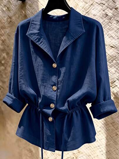 Franclia New Women's Slouchy Casual Loose Slimming Drawstring Long Sleeve Shirt