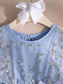 SHEIN Elladie kids Girls' Sweet Ruffle Sleeveless Tank Top Embroidered Tulle Princess Dress, Suitable For Holiday, Vacation, Party, Summer - Baby Blue - View 6