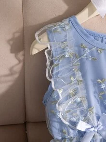 SHEIN Elladie kids Girls' Sweet Ruffle Sleeveless Tank Top Embroidered Tulle Princess Dress, Suitable For Holiday, Vacation, Party, Summer - Baby Blue - View 5