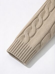 Trelyra Vintage Cable Knit Half-Zip Long Sleeve Sweater - Khaki - View 5