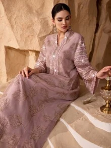 Al Najma Women's Elegant Crafted Fabric Tassel Decor Loose Long Robe - Pink - View 8