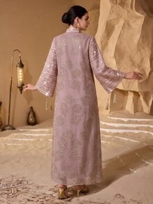 Al Najma Women's Elegant Crafted Fabric Tassel Decor Loose Long Robe - Pink - View 2