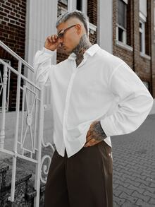 Artur Kramer Men's Old Money Long Sleeve Shacket, Autumn - White - View 6