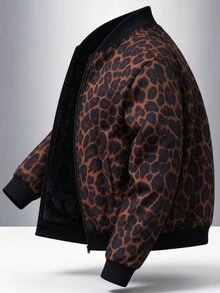 Manfinity Homme Men's Fashion Versatile Leopard Print Zip-Up Long Sleeve Fleece Jacket, Bomber - Multicolor - View 2