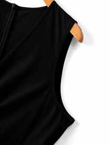 GlowEve CURVE Plus Size Women's Elegant Solid Color V-Neck Sleeveless Gold Decor Waist Buckle Cinched Waist Wide Leg Jumpsuit, Suitable For Spring/Summer Commuting And Daily Wear - Black - View 5