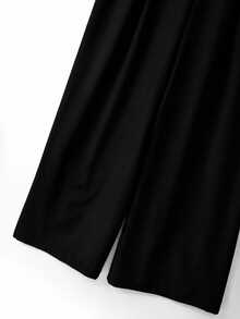 GlowEve CURVE Plus Size Women's Elegant Solid Color V-Neck Sleeveless Gold Decor Waist Buckle Cinched Waist Wide Leg Jumpsuit, Suitable For Spring/Summer Commuting And Daily Wear - Black - View 3