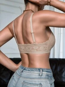 DesireSculpt 女款蕾絲拼接交叉式胸衣單件 - 卡其色 - 查看 2
