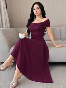 Feyla Women's Elegant Solid Color Off-Shoulder Dress, Summer - Red Violet - View 1