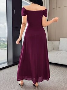 Feyla Women's Elegant Solid Color Off-Shoulder Dress, Summer - Red Violet - View 2