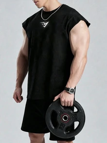 Gym Rark Men's Geometric Print Daily Fitness Sports Tank Top, Gym,Outdoor,Running,Workout,Training,Cotton Feel,Soft Touch,Comfort,Men's Gym Tank.Flexible Fit. - Black - View 4
