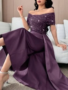 Feyla 新款奢华优雅高端收腰A字宴会轻盈正式礼服 - 紫色 - 查看 3