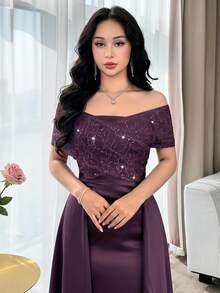 Feyla 新款奢华优雅高端收腰A字宴会轻盈正式礼服 - 紫色 - 查看 2